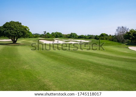 View of Golf Course with beautiful fairway field. Golf course with a rich green turf beautiful scenery.