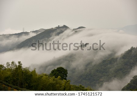 Cloud are moving between the peaks and slopes. At Nantou city, Taiwan.In January 2020.