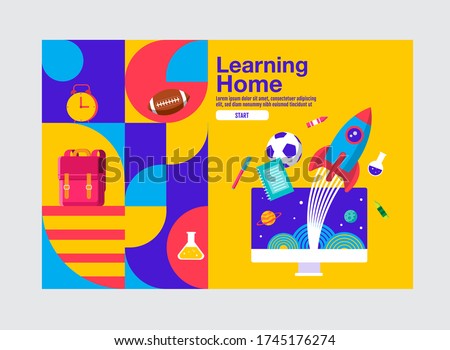 Learning Home, Education Banner Template, Vector  Illustration.