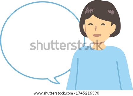 Light blue dressed / smiling girl with speech bubble