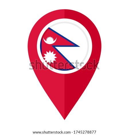flat map marker icon with nepal flag isolated on white background