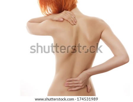 Female body showing pain in back spine.Backache.Medical concept 