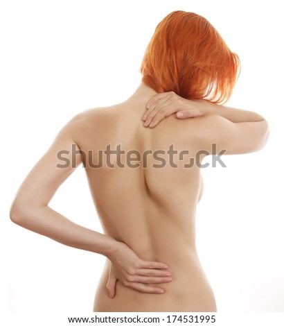 Female body showing pain in back spine.Medical concept