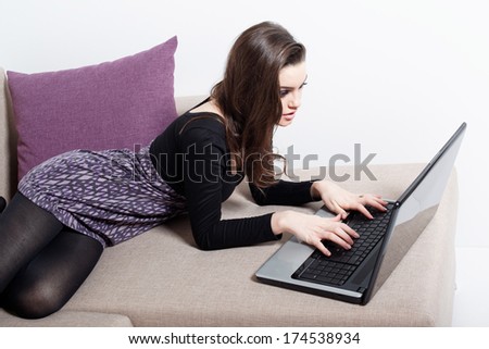 picture of happy woman using laptop at home 