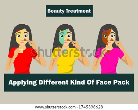 Girl applying face packs, Self care at home vector art. Editable eps available