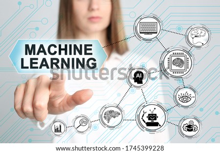 Woman touching icon on virtual screen, closeup. Machine learning concept