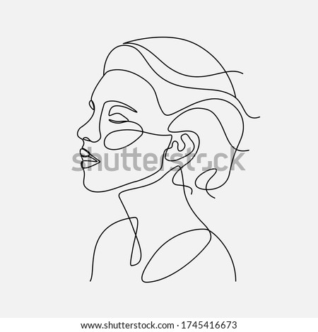 Woman head vector lineart illustration. One Line style drawing.  Royalty-Free Stock Photo #1745416673