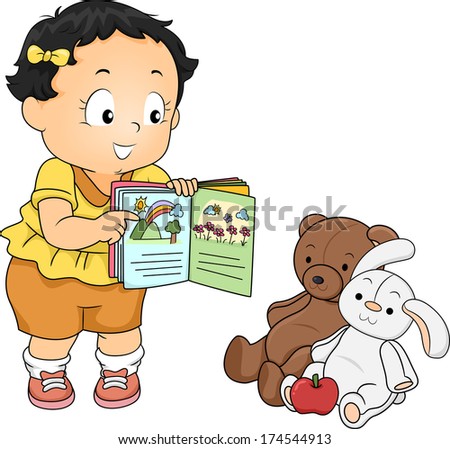 Illustration of a Little Girl Trying to Teach Her Stuffed Toys