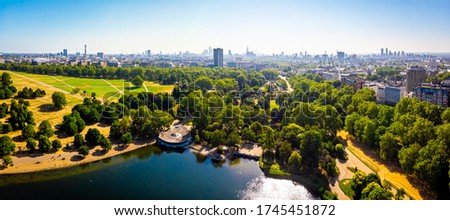 Aerial view of Hyde park in the morning, London Royalty-Free Stock Photo #1745451872