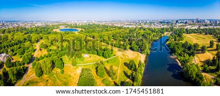 Aerial view of Hyde park in the morning, London Royalty-Free Stock Photo #1745451881