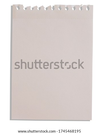 Sheet of blank paper, vintage retro and old style on white background with clipping path,                                