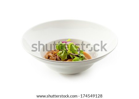 Rabbit Stew with Salad Leaf and Onions