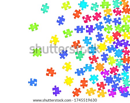 Business crux jigsaw puzzle rainbow colors parts vector illustration. Scatter of puzzle pieces isolated on white. Success abstract concept. Jigsaw gradient plugins.