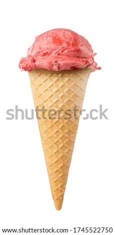 strawberries ice cream waffle cone isolated on white background