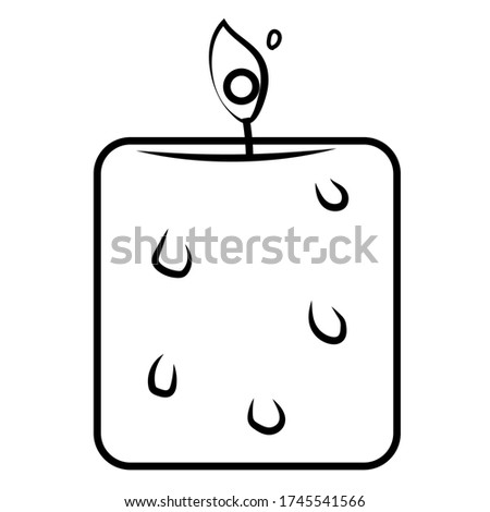 Linear stylized candle with drops of wax on a white background. Stock illustration for design, decoration, icon, logo.