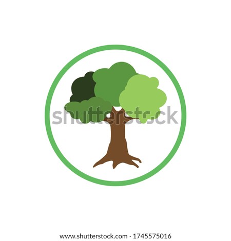 tree icon in green circle, emblem, logo, vector illustration
