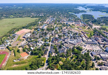 Hamina, Finland. General view of the city center from the air in clear weather, From Drone Royalty-Free Stock Photo #1745582633