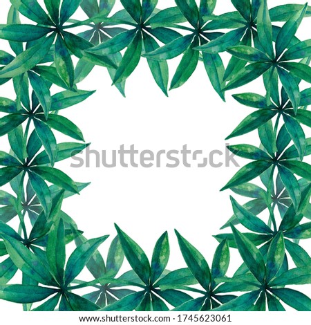 Square frame with palm leaves. Space for text. Watercolor stock illustration