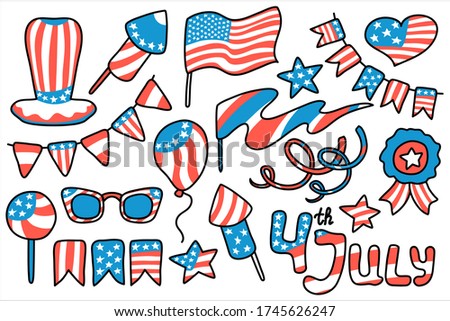 American flag vector clipart set for USA Independence Day. 4 July vector clipart on white background. American Independence Day digital clip art. Stars and stripes american flag decor. American hat