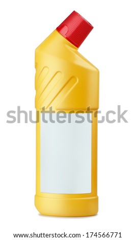 Yellow plastic bottle of WC cleaner with blank label