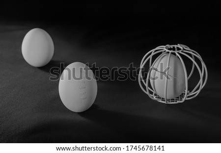 Difference of opinions shown through eggs, on black background