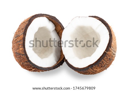 Two half coconut isolated on a white background. Clipping path