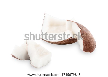pieces coconut closeup on a white background