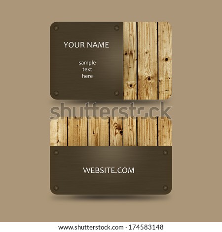business card template with wooden background