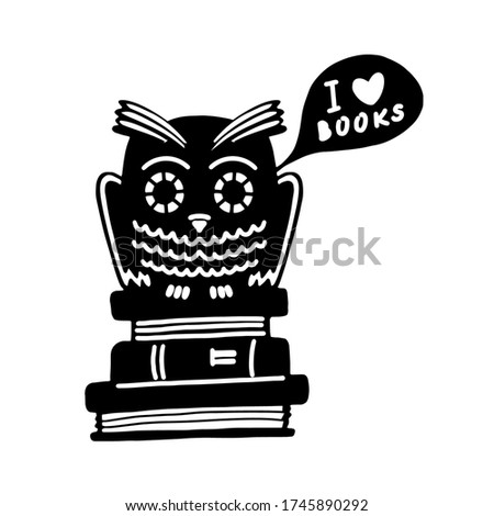Illustration of Owl seating on books isolated on white background