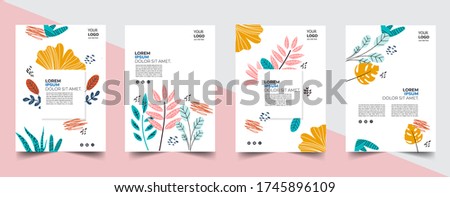 Tropical palm leaves and flowers for trendy poster, placard, banner or flyer summer design. Vector illustrations.	
