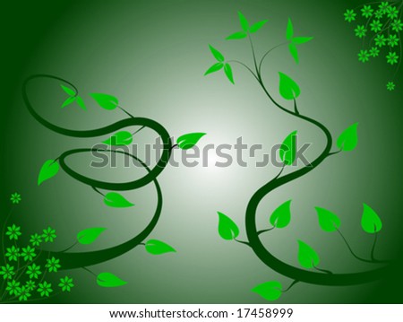A dark green floral vector illustration with winding tendrils on a green graduated background with a center highlight
