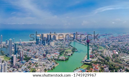 Colombo aerial shot, iconic places in sri lanka, lotus tower sri lanka, drone shot colombo, isolation nation Royalty-Free Stock Photo #1745929967