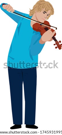 A man plays the violin. . Banner for online concerts, street performances and bards.