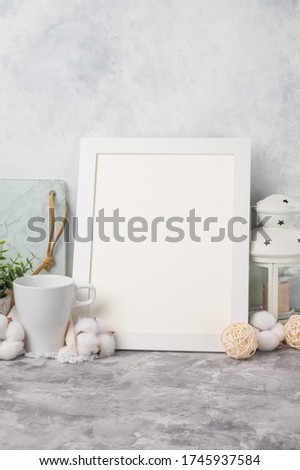White frame on the background of the kitchen for lettering and advertising of fonts, logos, and inscriptions.