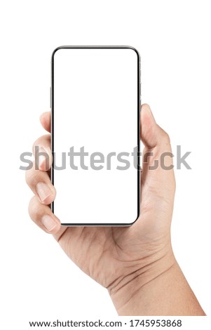 hand holding phone blank screen on  isolated on white background.