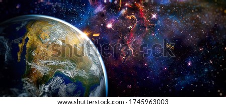The Earth from space. High quality space background. explosion supernova. Bright Star Nebula. Distant galaxy. Abstract image. Elements of this image furnished by NASA.