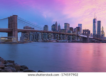 New York City Manhattan panorama at sunset 