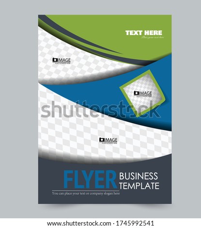 Flyer template. Annual report or book cover a4 size. Green and blue color. Vector illustration.