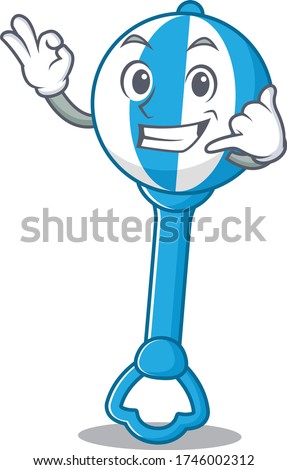 Caricature design of rattle toy showing call me funny gesture