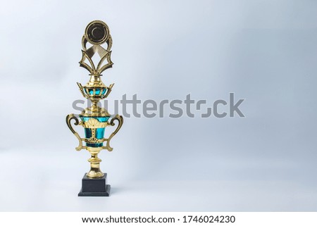 Golden winner trophy on white background