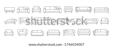Sofa isolated line set icon. Vector illustration couch on white background . Furniture line set icon. Royalty-Free Stock Photo #1746034007