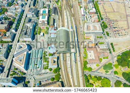 Bremen, Germany. Bremen's main train station. View in flight, Aerial View