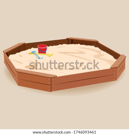 A sand pit. illustrations of the playground. Equipment for kid playing.