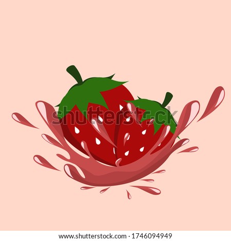Red strawberry juice splash cartoon icon vector illustration.