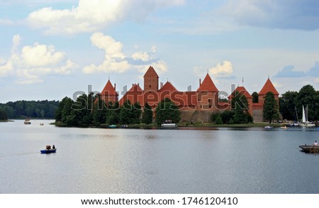 Trakai Island Castle in Lake Galve, Lithuania. Famous tourist Destination in Eastern Europe. Travel photography.