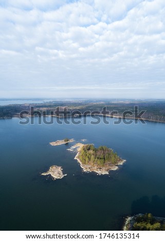 Aerial view of small islands in a baltic sea. Summer in Finnish archipelago, Finland