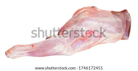 Close up of raw shoulder of goat, nobody. Isolated over white background