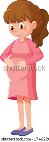 Pregnant woman in pink dress on white background illustration