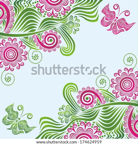 Floral nature pattern background butterflies vector illustration