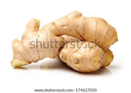 fresh ginger on white background  Royalty-Free Stock Photo #174627050